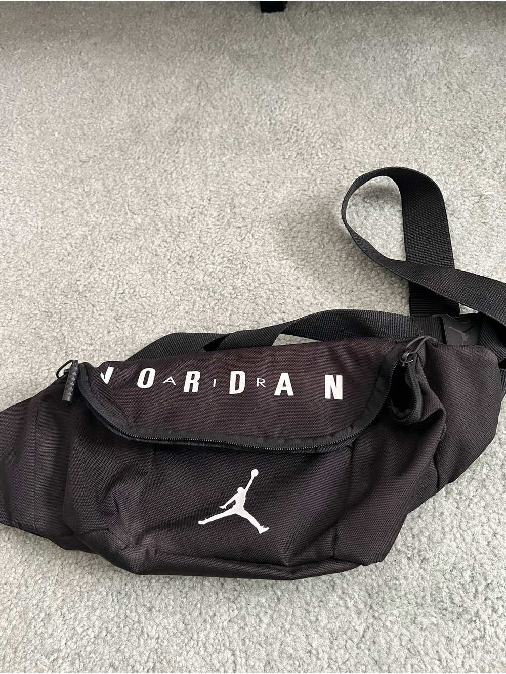 Jordan Black Waist Bag with White Jumpman and Bold Branding
